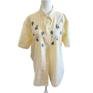 VTG Maggie & Max Floral Embroidery Button Up Shirt XL , yellow multi Cottagecore